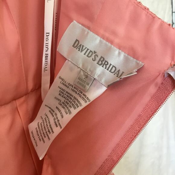 David's Bridal Strapless Coral Pink Lace Dress - Picture 13 of 15